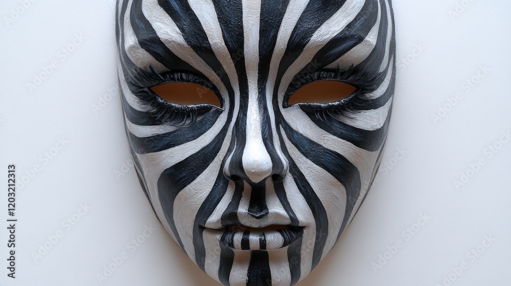 Naklejka premium Zebra-striped face mask, elegant, black and white.
