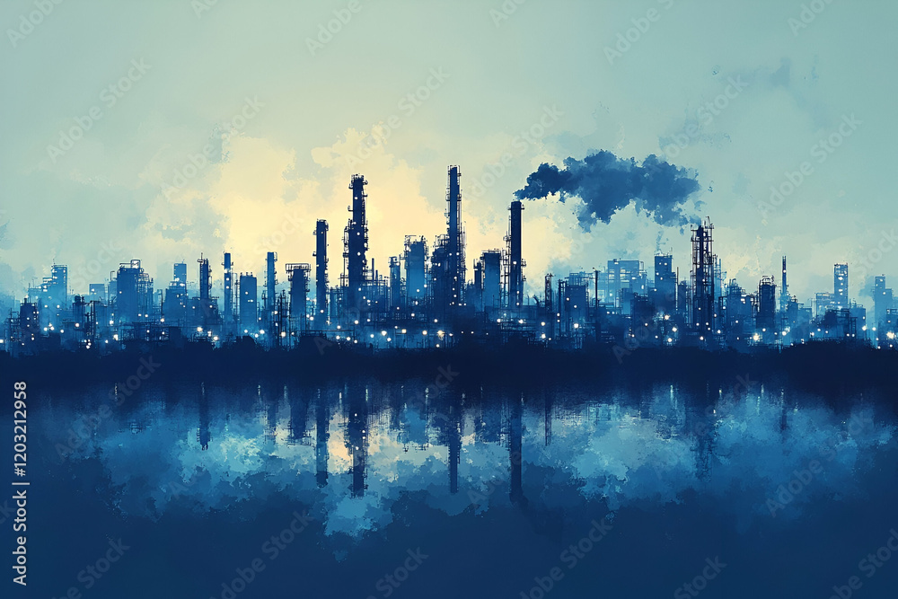 Fototapeta premium Industrial Cityscape Reflection Pollution