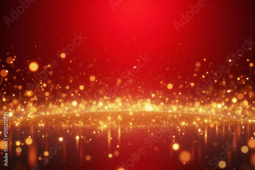 deep red background with golden glittering particles bokeh effects