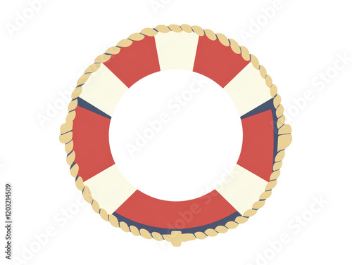 Isolated Red and White Life Ring with Rope