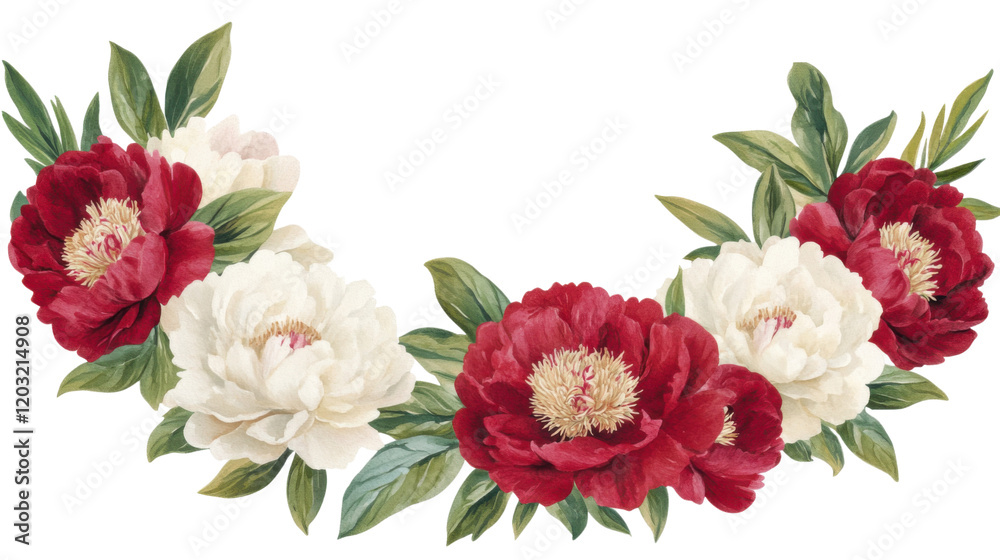 Fototapeta premium bouquet of white and red flowers isolated on white background 