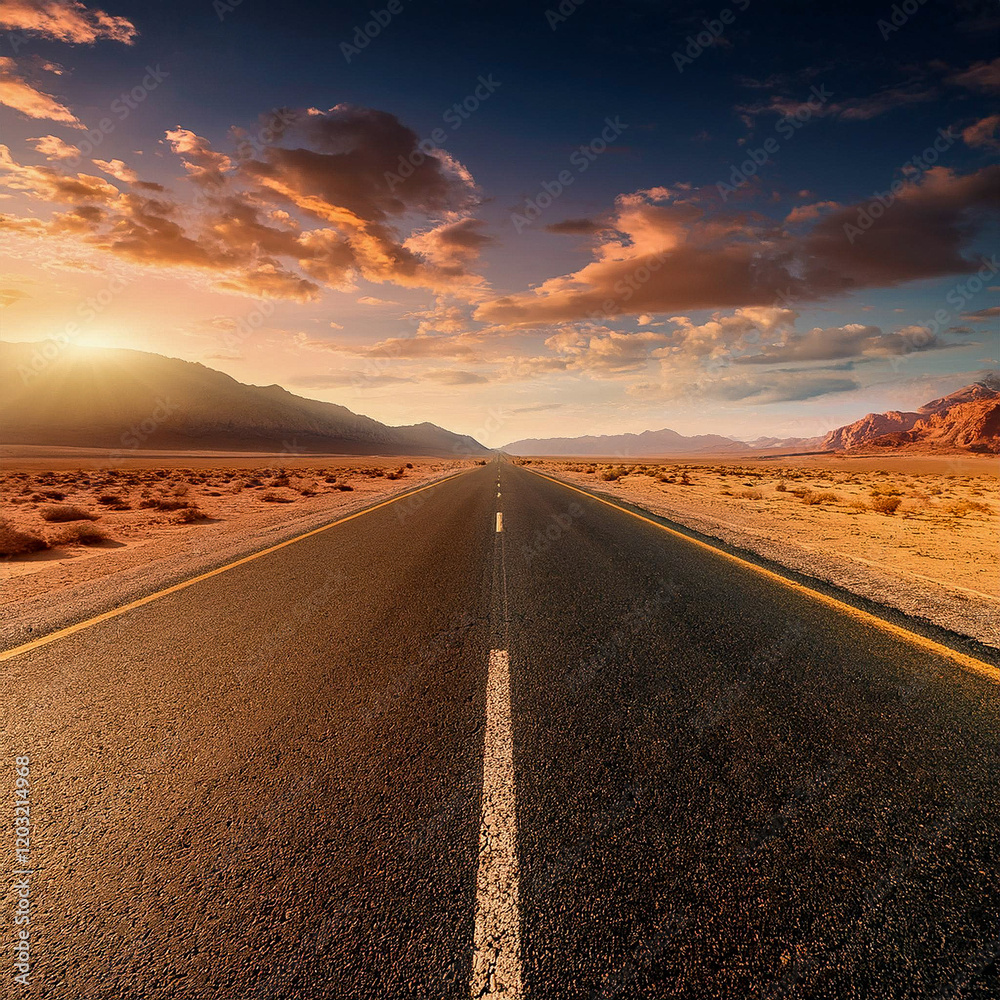 Fototapeta premium Empty straight asphalt road in the desert