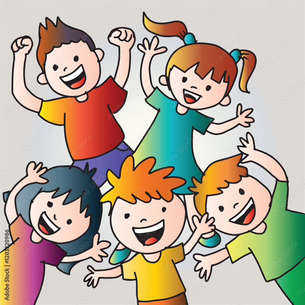 Happy children. Vector illustration of a group of happy kids jumping. Happy children. Vector illustration of a group of happy kids jumping.