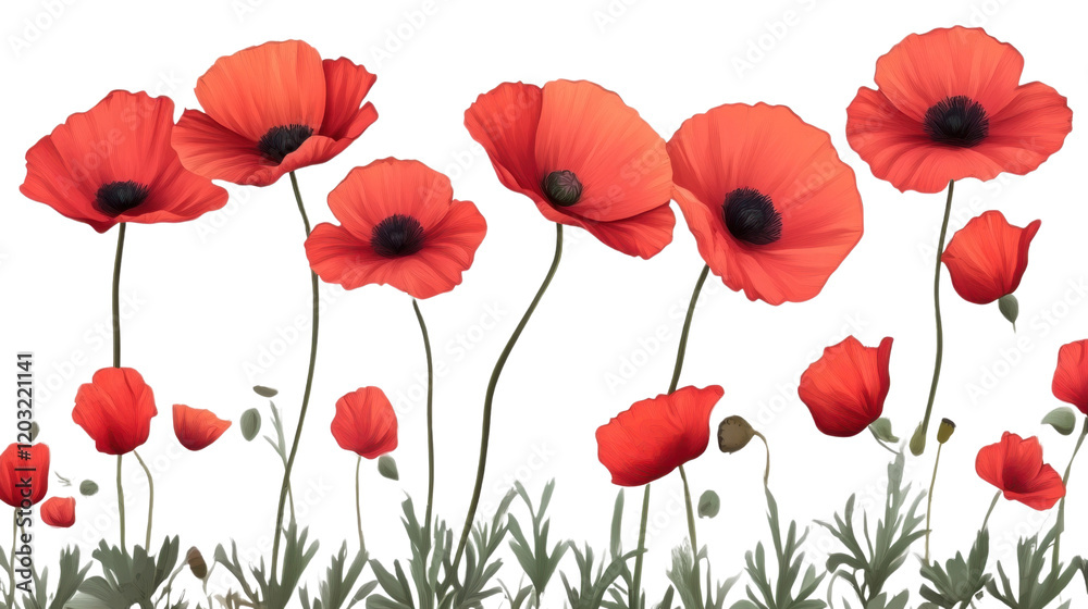 Fototapeta premium poppy red flowers isolated on white background
