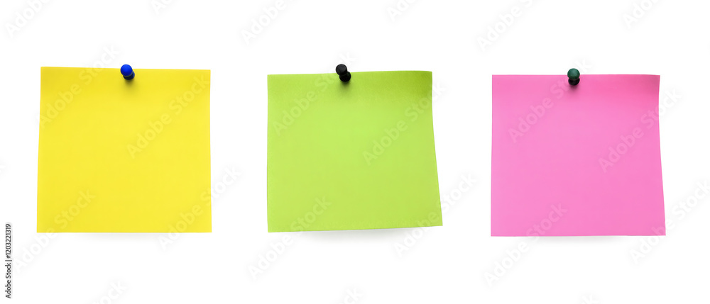 Isolated picture of set yellow, green, pink post-it note on white background png Isolated picture of set yellow, green, pink post-it note on white background png