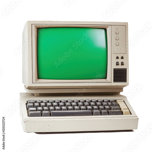 Isolated Vintage Beige Computer with Green Screen