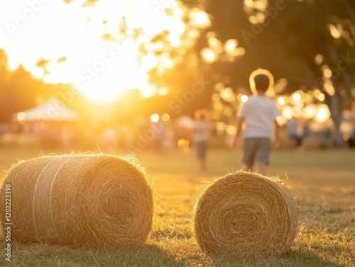 Children playing at a rural outback australia day festival outdoor setting warm sunset glow joyful atmosphere