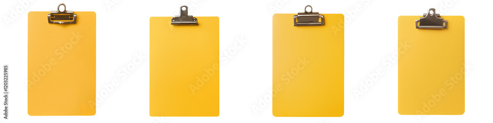 Blank yellow clipboard with copy space for text or design Simple office supplies and administrative tools for organization documentation and professional presentations Blank yellow clipboard with copy space for text or design Simple office supplies and administrative tools for organization documentation and professional presentations