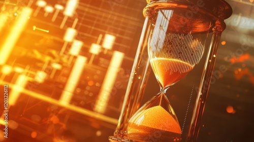 A glowing hourglass symbolizes the passage of time, surrounded by a vibrant, abstract digital background representing data and analytics.