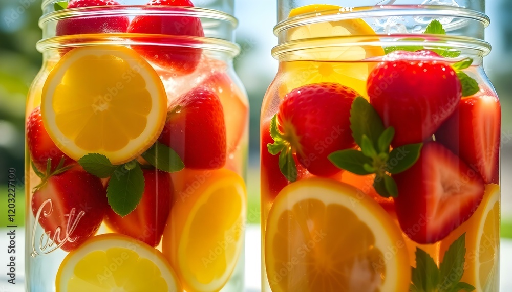 Refreshing Strawberry Lemon Infused Water Jars red mint cool food diet Refreshing Strawberry Lemon Infused Water Jars red mint cool food diet
