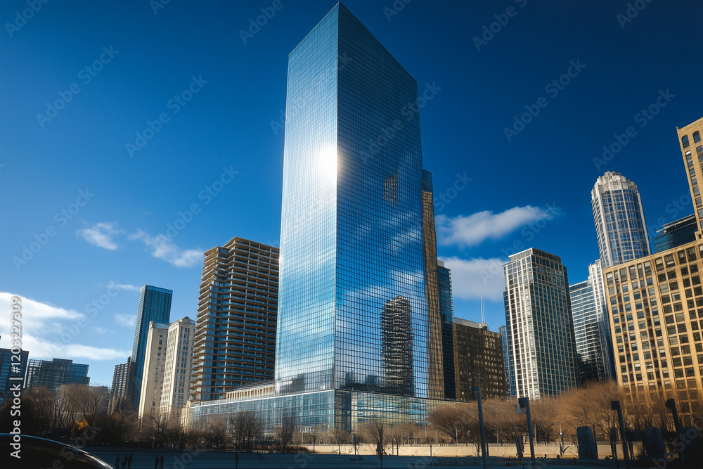 Fototapeta premium Modern Skyscrapers Against a Blue Sky