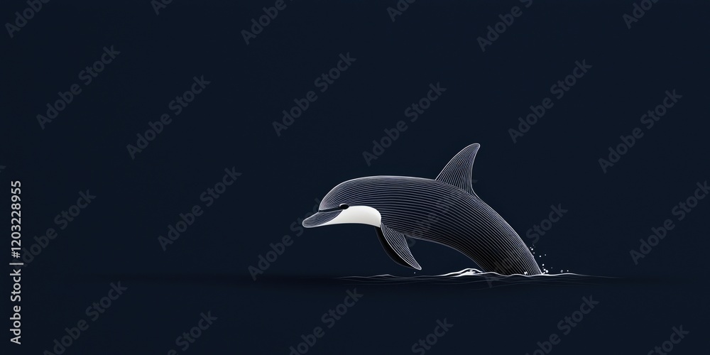 Obraz premium Animal illustration style concept. Dolphin swimming gracefully in dark waters with abstract patterns.