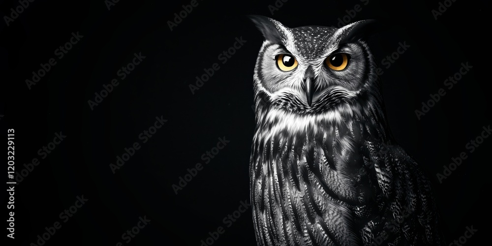 Fototapeta premium Animal illustration style concept. Majestic owl perched against a dark background.