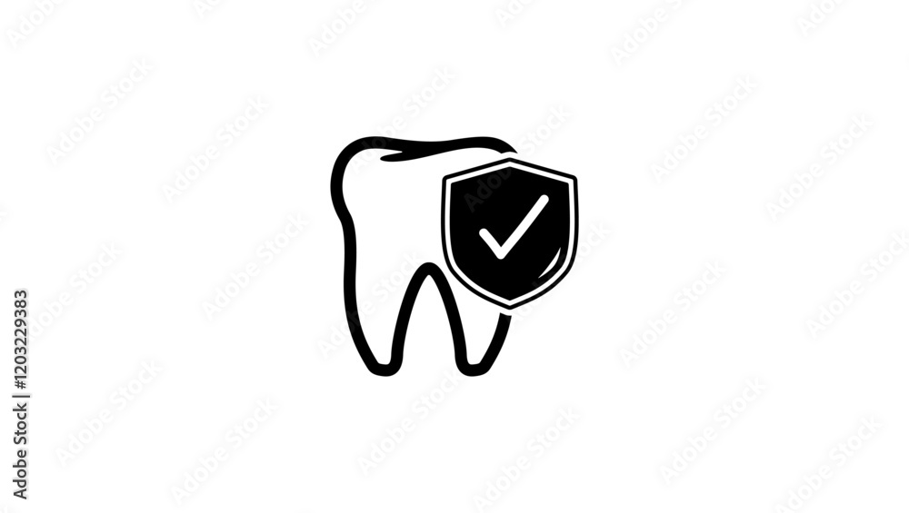 tooth and shield, black isolated silhouette tooth and shield, black isolated silhouette