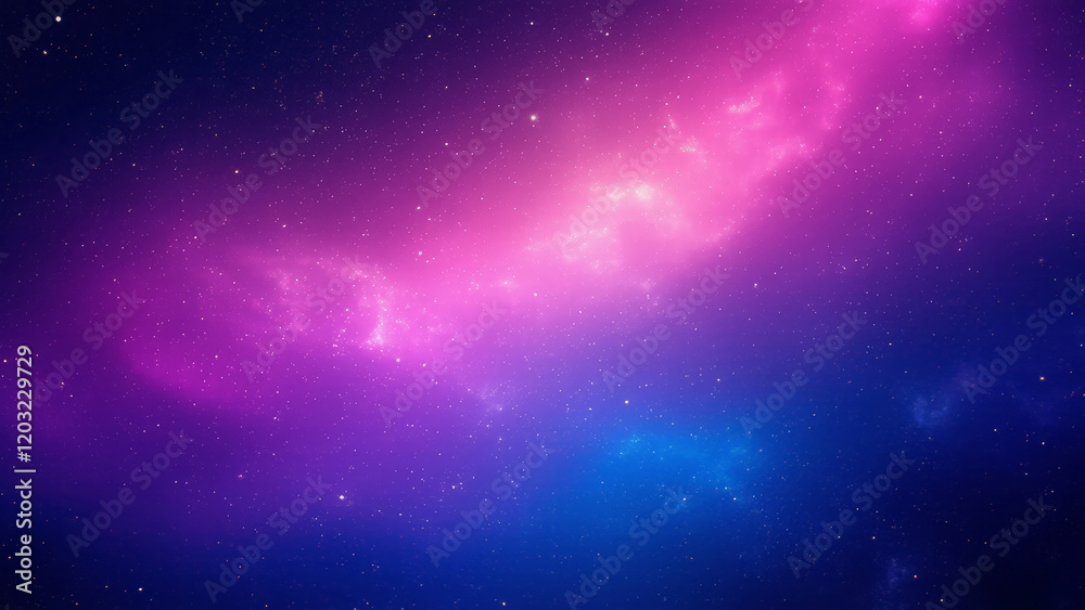 Obraz premium Create a vibrant cosmic background with a starry sky, glowing nebula clouds, and a smooth purple, pink, and blue gradient. Highlight a serene and limitless atmosphere with imaginative design.