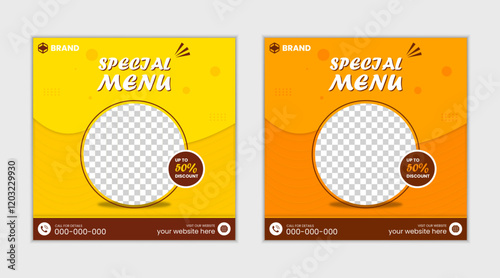 Food menu banner social media post. Fast food restaurant business marketing social media post or web banner template design.