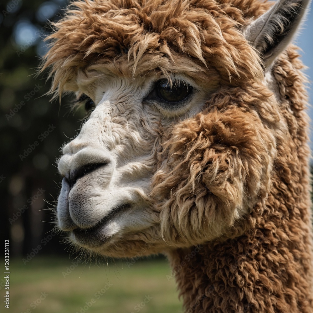 Obraz premium close up of cute alpaca head Photo of furry alpaca A close-up portrait of a alpaca isolated face cute funny expression