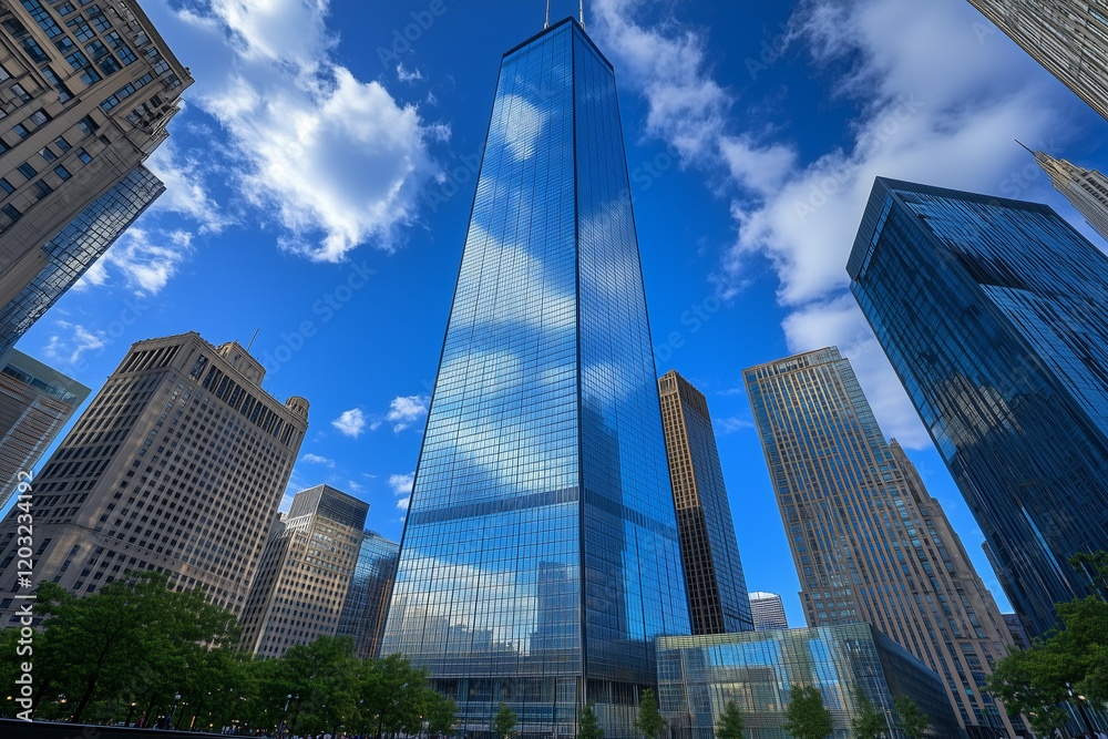 Fototapeta premium Modern Skyscrapers Against a Blue Sky