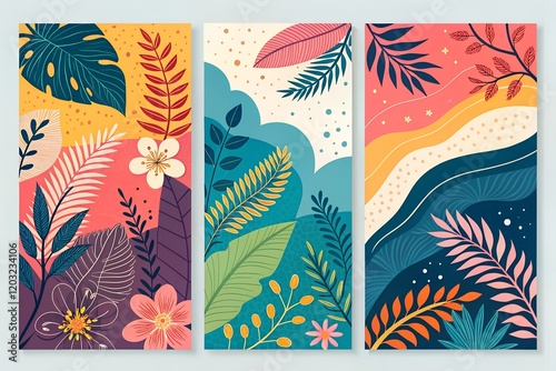 Trendy colorful abstract artistic backgrounds. Modern hand-drawn illustrations