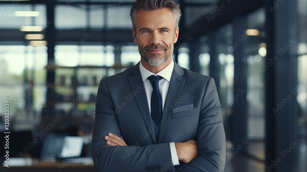 Fototapeta premium middle aged businessman with arms crossed in office
