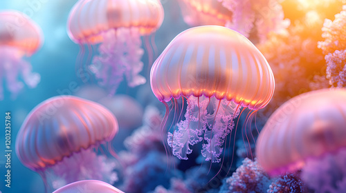 a vibrant under water scene with the school of jelly fish ai 