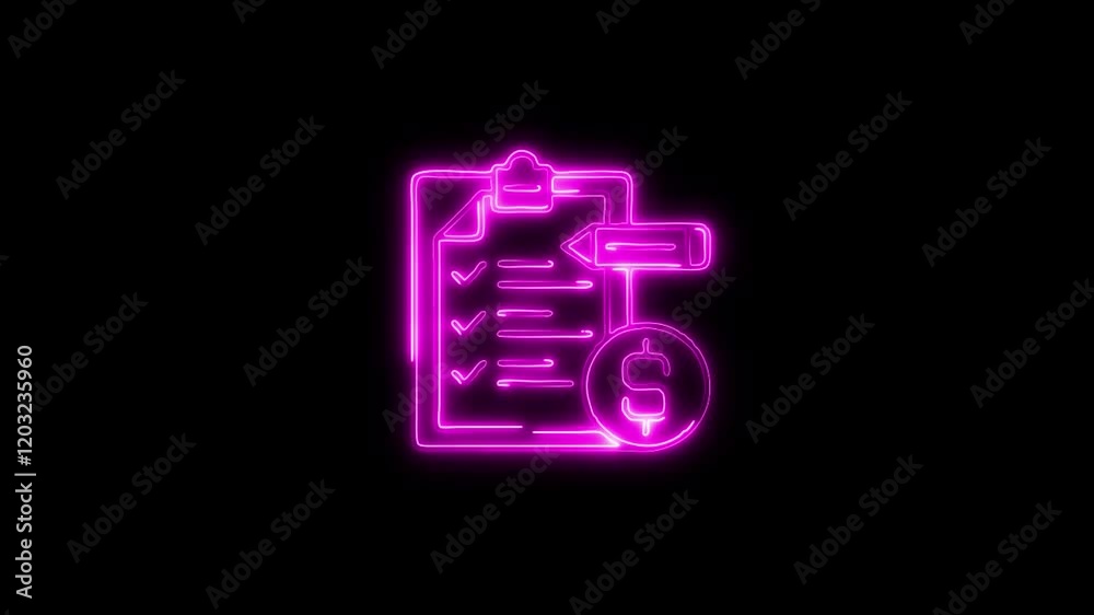 Glowing neon Accounting Budgeting icon isolated on black background. HD Video motion graphic animation Glowing neon Accounting Budgeting icon isolated on black background. HD Video motion graphic animation