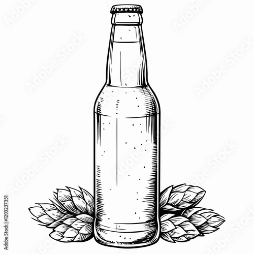 Beer bottle with hops illustration in sketch style