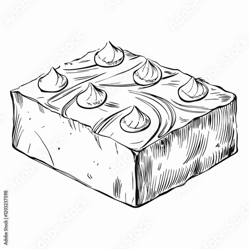 Hand-drawn frosted cake illustration in black and white