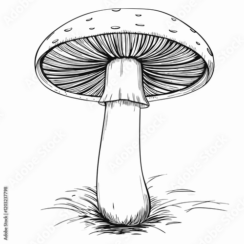 Mushroom illustration in black and white sketch style