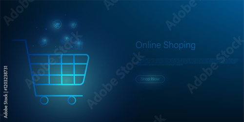 concept of online shoping blue abstract background