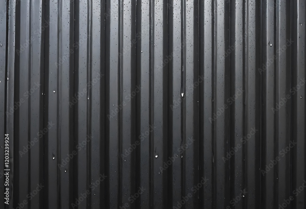 Close-up of a corrugated metal surface with water droplets. A detailed close-up view of a corrugated metal surface likely a wall or roof Close-up of a corrugated metal surface with water droplets. A detailed close-up view of a corrugated metal surface likely a wall or roof