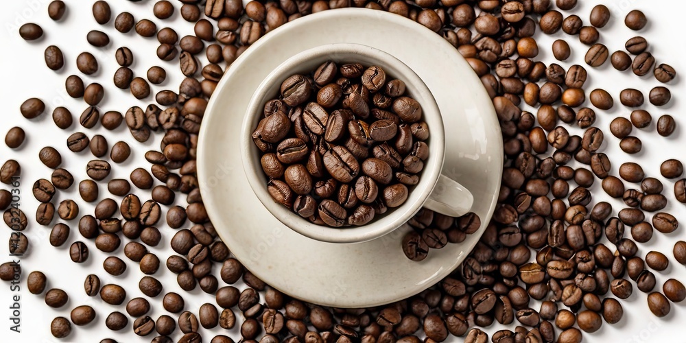 Fototapeta premium coffee cup full of coffee bean on white isolated