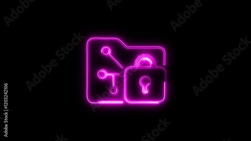 Glowing neon Data Security  icon isolated on black background. HD Video motion graphic animation photo