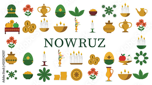 Nowruz Haft-Seen Table Elements on White Background