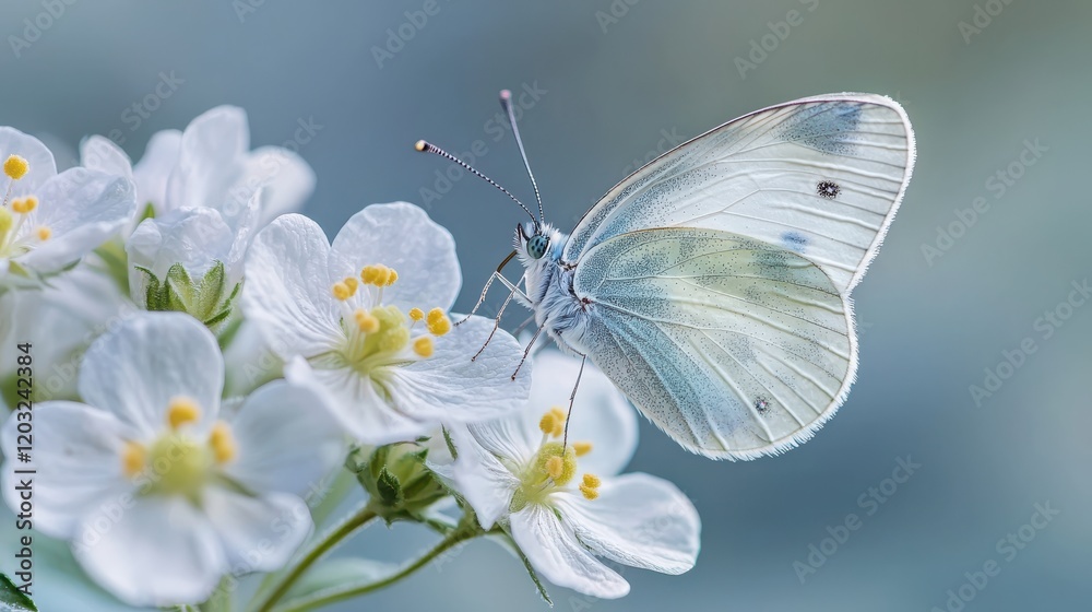 close up of butterfly on delicate white flowers, showcasing nature beauty and tranquility. butterfly wings display intricate patterns, enhancing serene atmosphere close up of butterfly on delicate white flowers, showcasing nature beauty and tranquility. butterfly wings display intricate patterns, enhancing serene atmosphere