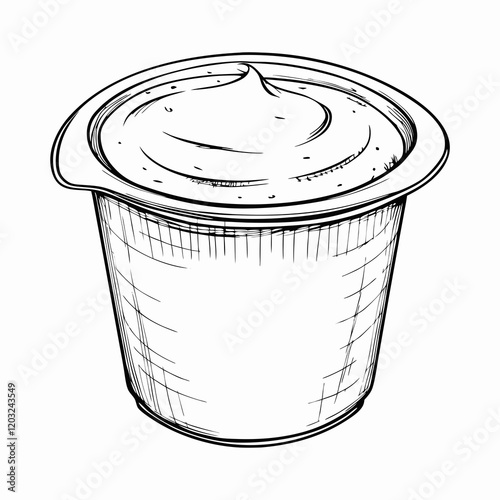 Black and white illustration of a yogurt cup