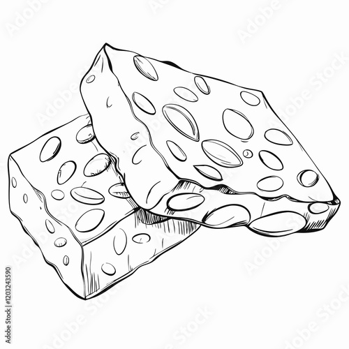 Obraz na płótnie Black and white illustration of nougat with nuts w salonie