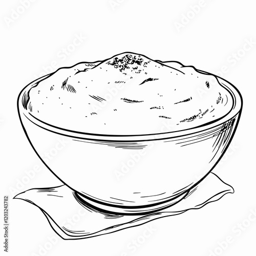 Bowl of mashed potatoes, black and white sketch