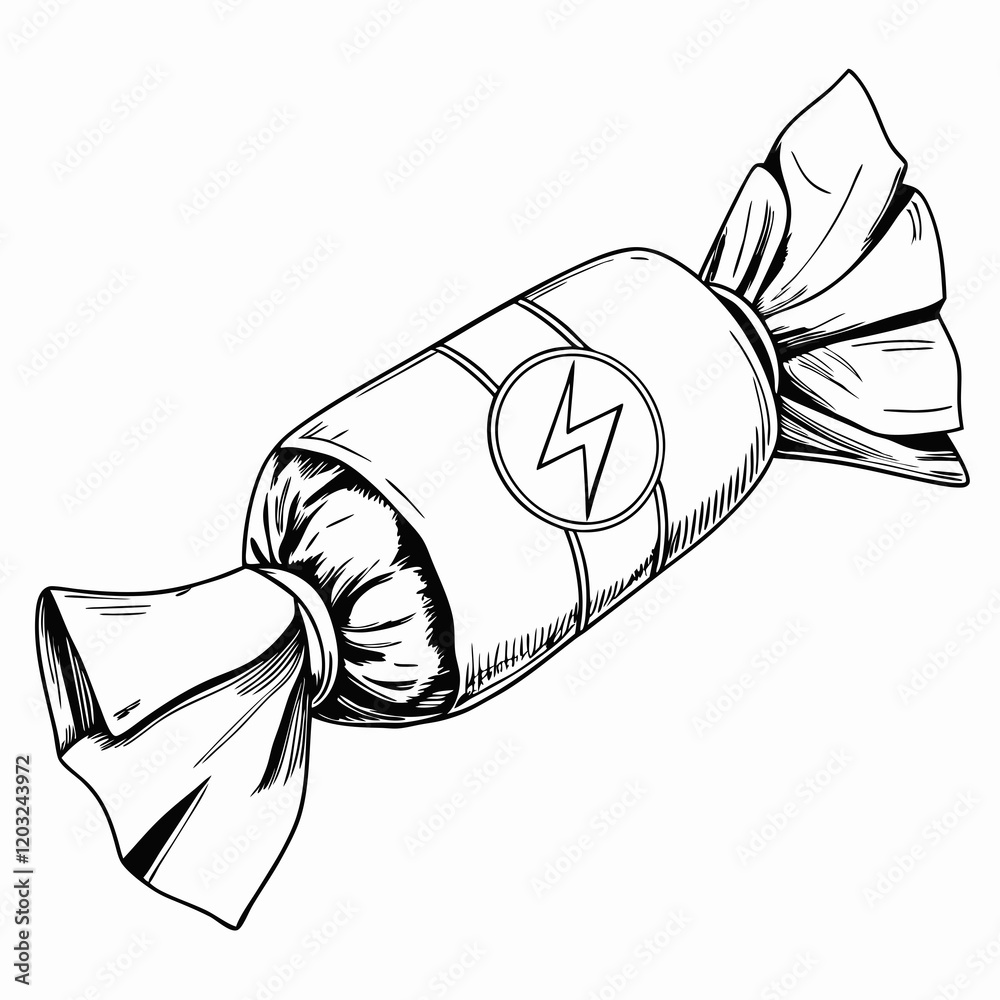 Wrapped sour candy in black and white sketch Wrapped sour candy in black and white sketch