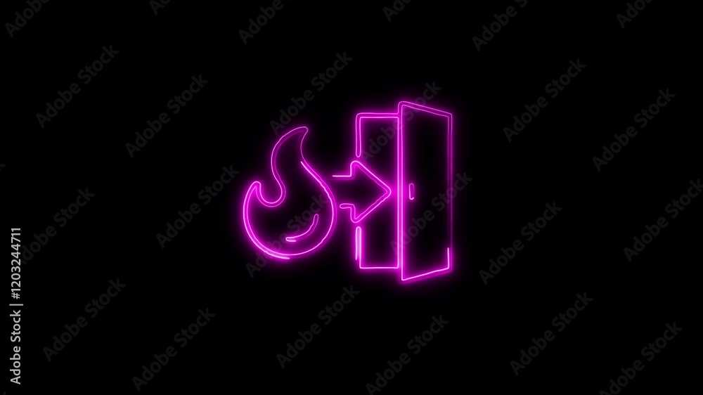 Glowing neon Fire Exit icon isolated on black background. HD Video motion graphic animation Glowing neon Fire Exit icon isolated on black background. HD Video motion graphic animation