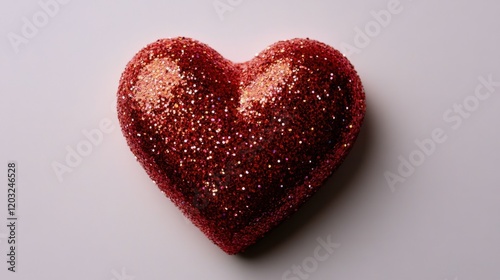 A glittery glossy red heart with sparkling reflections, isolated on a clean background