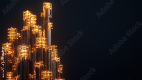 A visually striking image featuring glowing, illuminated structures against a dark background, resembling a futuristic cityscape or abstract art.