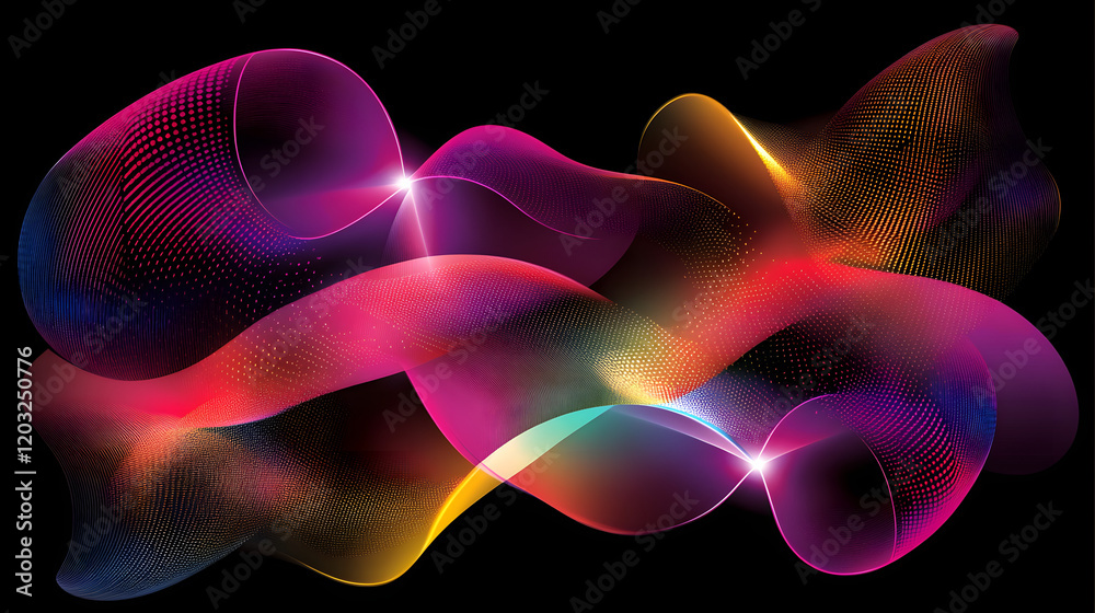 Obraz premium A futuristic abstract with glowing lines and dynamic shapes forming a high-tech, digital-inspired design in cool tones 
