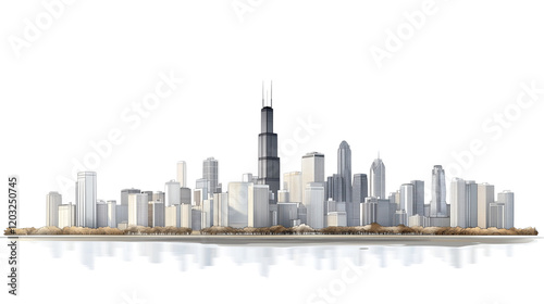 a simple modern city skyline isolated on a transparent background
