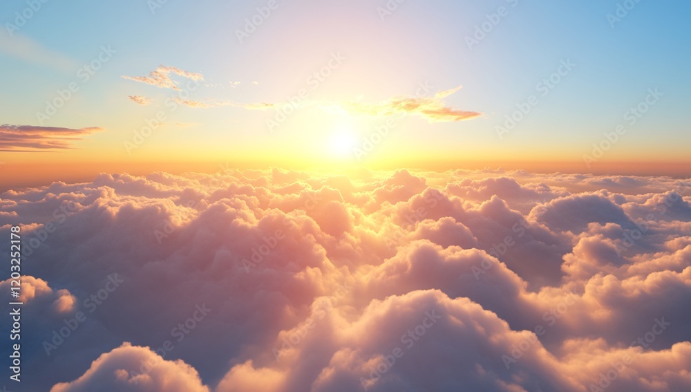 Sunset above cloudscape, aerial view. Background Peaceful, golden hour. Use Background, travel Sunset above cloudscape, aerial view. Background Peaceful, golden hour. Use Background, travel