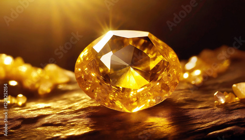 Heliodor Gemstone - an up-close view of a golden yellow heliodor crystal, highlighting its sunny hues photo