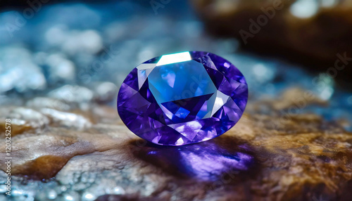 Tanzanite Gemstone - close-up of a striking tanzanite crystal gem stone, capturing the deep blue-violet hues and natural beauty