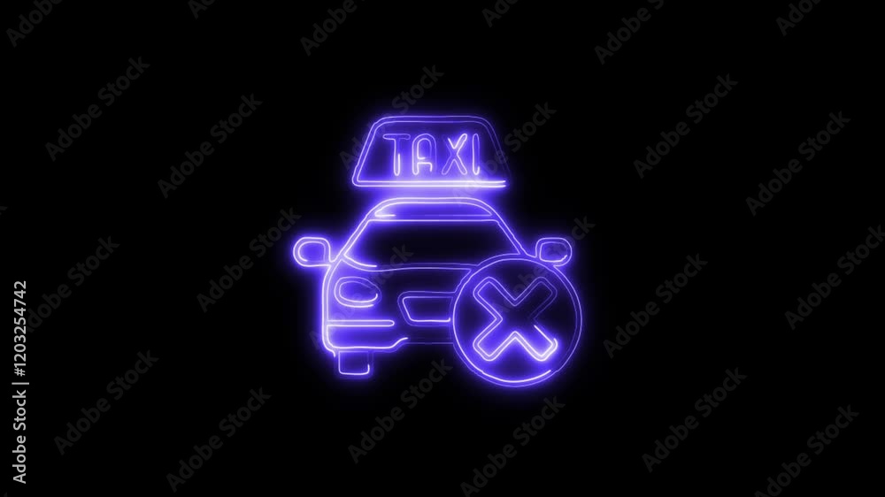Glowing neon Taxi Cancellation  icon isolated on black background. HD Video motion graphic animation
