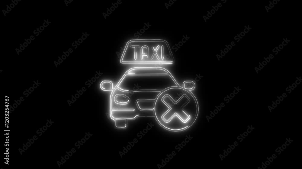 Glowing neon Taxi Cancellation  icon isolated on black background. HD Video motion graphic animation