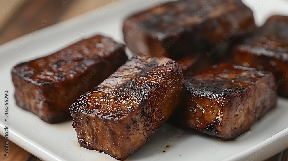 Seared boneless pork loin chops on a white plate Seared boneless pork loin chops on a white plate